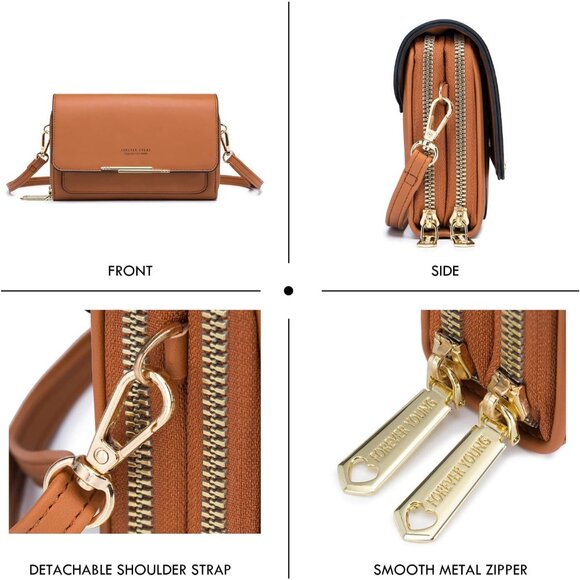 Women's Brown Small Crossbody Bag Wallet Purse with Credit Card Slots - Picture 3 of 7